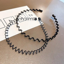 Black 2pcs Elastic Non Slip Metal Headbands Wavy Hair Hoops Men Women Hairband
