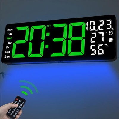 JoFomp 17.3'' Large Digital Wall Clock, LED Clock 17.3 Inch, Green 