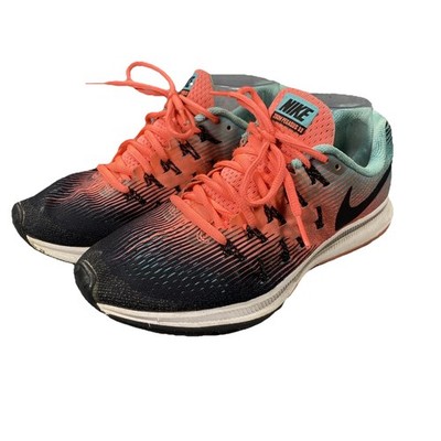 Nike Zoom Pegasus 33 Sneakers Women's Size 8.5 Black Orange Teal Athletic Shoes