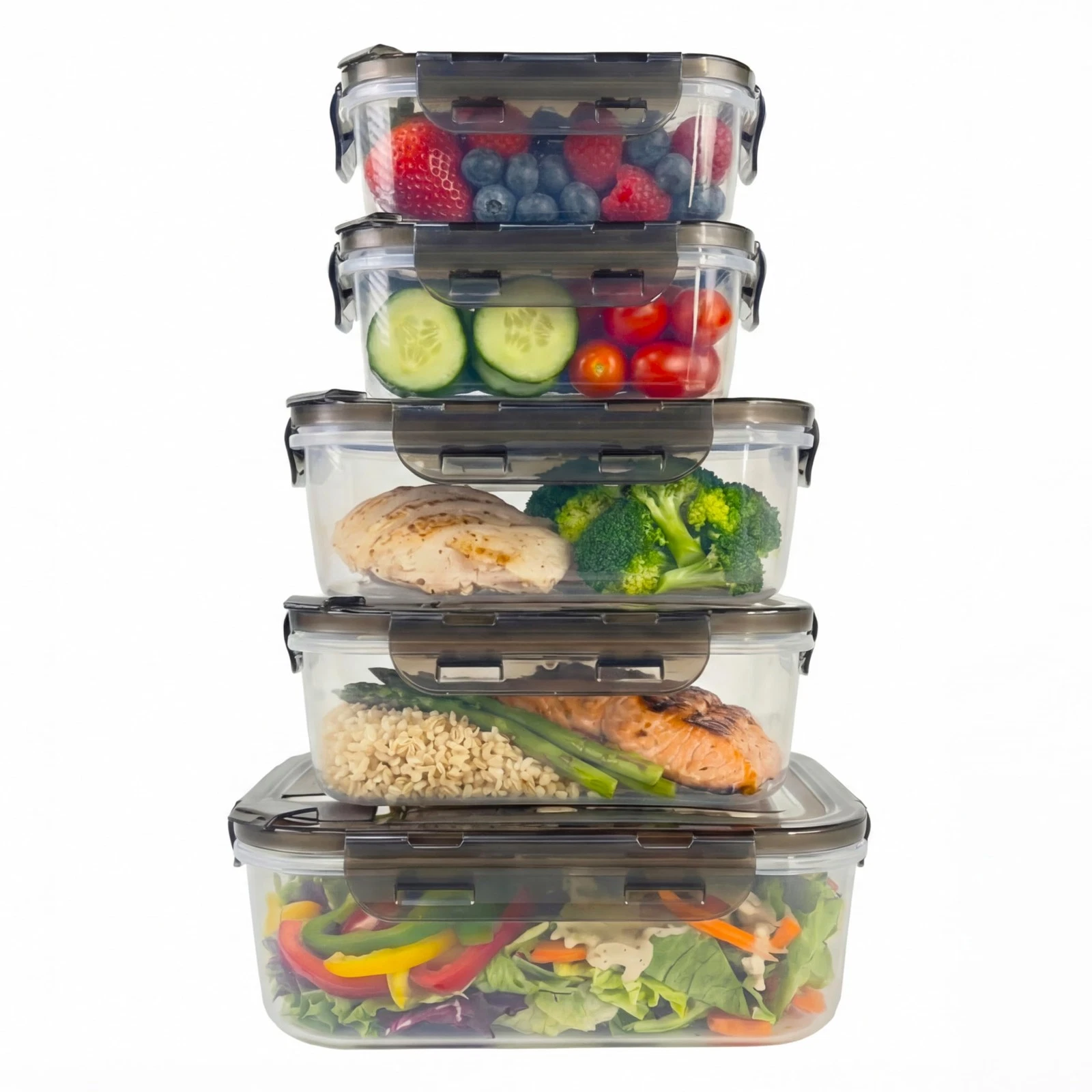 BPA-Plastic Airtight Food Storage Containers with Vented Lids, 5-Pack Assorte...