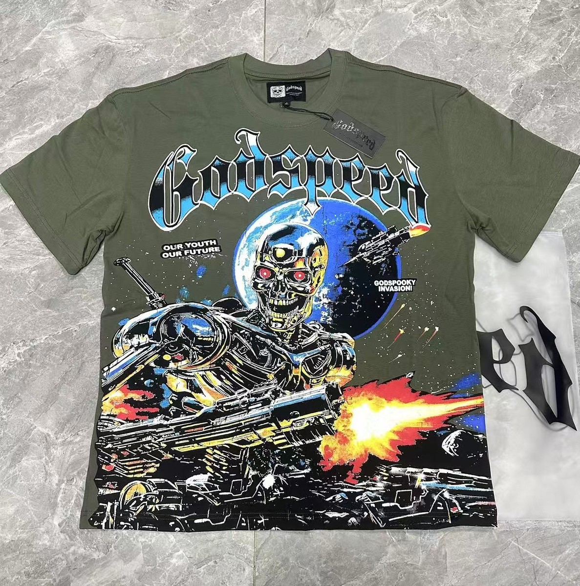 2025 NEW Godspeed Skeleton Space Warrior printing Tee Mens Cotton