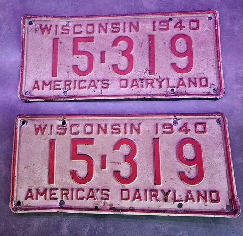 Wisconsin License Plates Matching Pair 1940