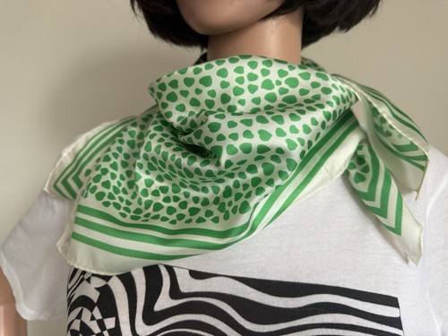 ECHO Bandana Scarf Green Heart Print Chinon Silk Satin Square 23 X 23" New - Picture 10 of 11