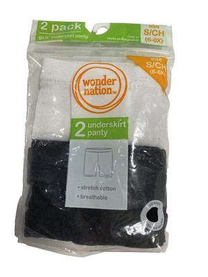 wonder nation girls 2 pack under skirt panty size small 6 6x black white shorts
