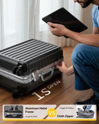 LUGGEX Aluminum Frame Luggage with Spinner Wheels, Zipperless