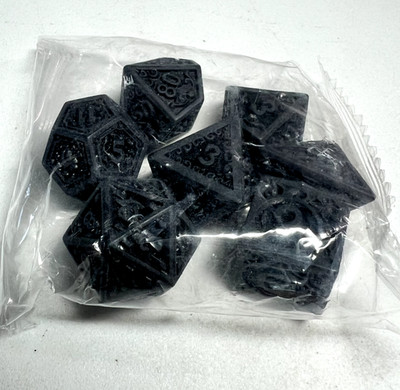 7 Dice Set - Black Runic Style Poly RPG DnD Dungeons Dragons AD&D Pathfinder d20
