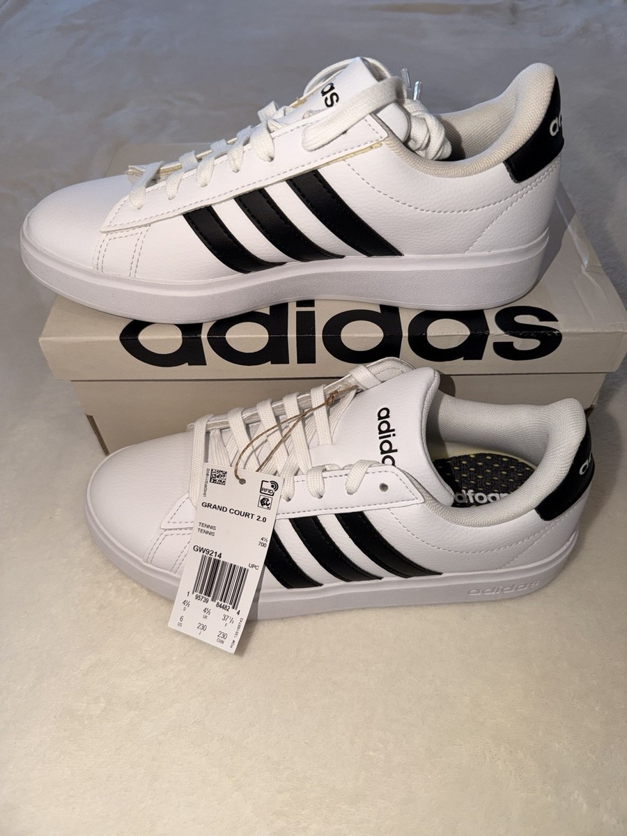 A adidas Grand Court 2.0 White Black Tennis Sneakers Women's Size 6
