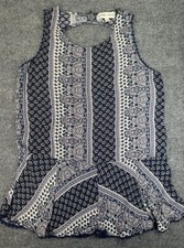 Knox Rose Top Large Boho Hippie Flowy Rayon Lacey Tank Shirt Blouse Sleeveless