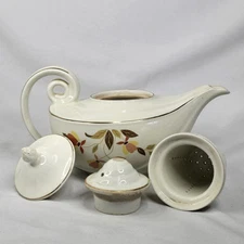 Vtg HALL'S Autumn Leaf ALADDIN TEAPOT with Lids and Infuser Superior Jewel READ