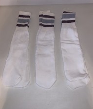VTG 70/80s Deadstock Striped Tube Socks No Tag. Lot Of 3 Maroon Gray