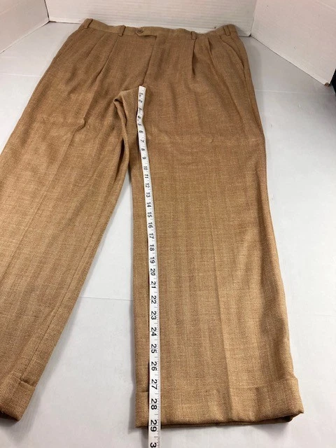Pantalones de vestir Belvest lana seda lino tweed 36-29 plisados puños hechos en Italia 36R Foto 4 de 4