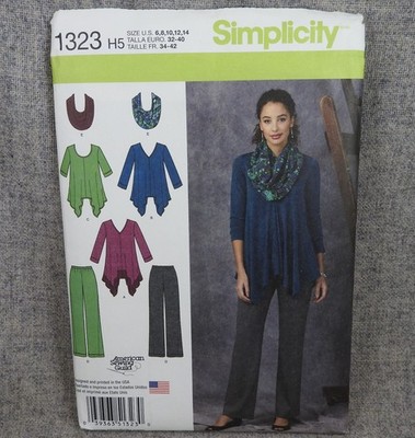 Simplicity 1323 Misses Tunic Pants Infinity Scarf asymmetric size 6-14 Uncut