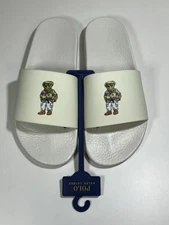NEW Polo Ralph Lauren Polo Bear Aloha Shirt White Cream Slides Sandals Men's 10