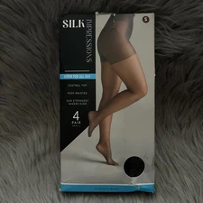 Silk Impressions Sheer Control Top Tights Womens Size Small Black High Waisted