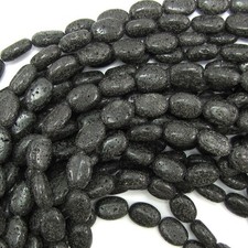 14mm black volcano lava flat oval beads 15.5" strand