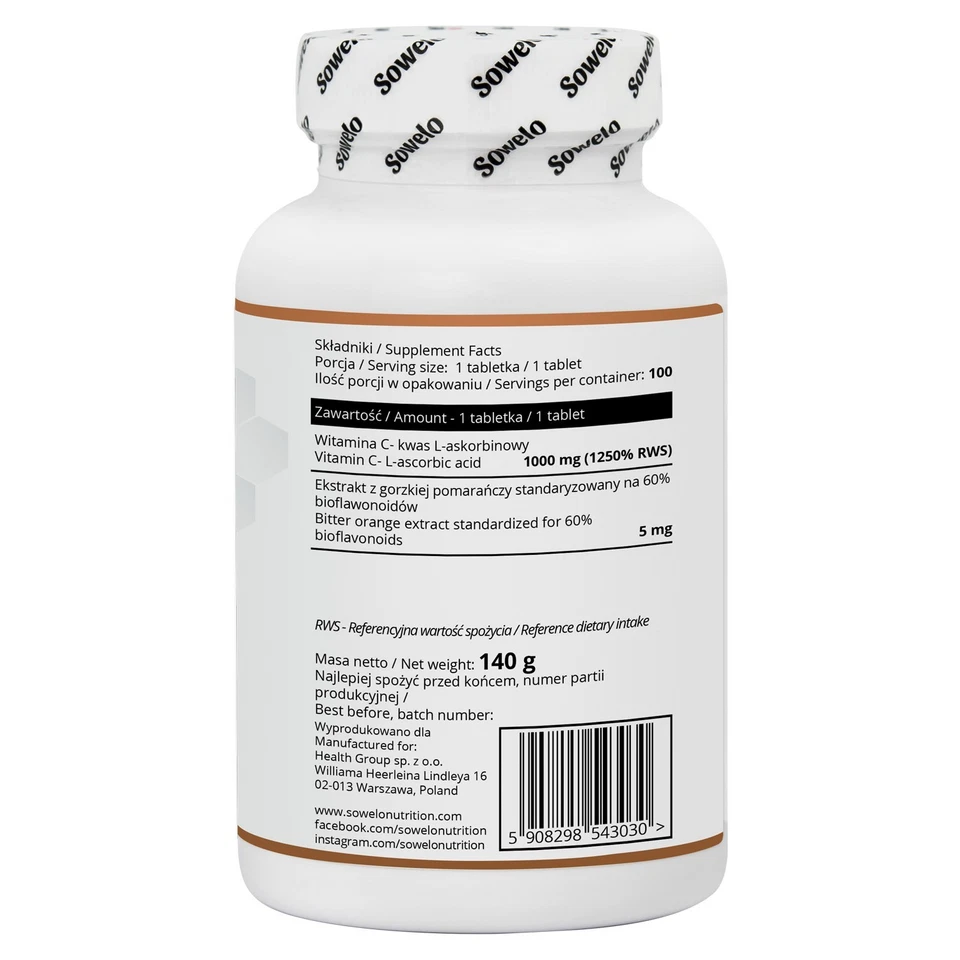 Vitamina C 1000mg – Compresse – Acido Ascorbico per Difese Immunitarie – Sowelo - Immagine 2 di 4