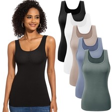 5 Pack Basic Tank Tops for Women Undershirt Ribbed Sleeveless Scoop Neck Casu...