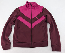 Puma Womens Burgundy Pink Track Jacket Full Zip Size L Zippered Pockets