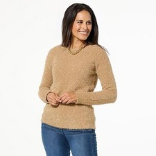 TWRHLL by Christie Brinkley Eyelash Sweater Latte L New