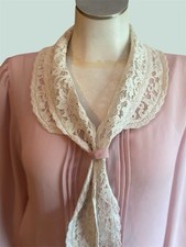 Vintage Pale Pink and Cream Lace 80's Cottage Core Blouse Ladies Medium