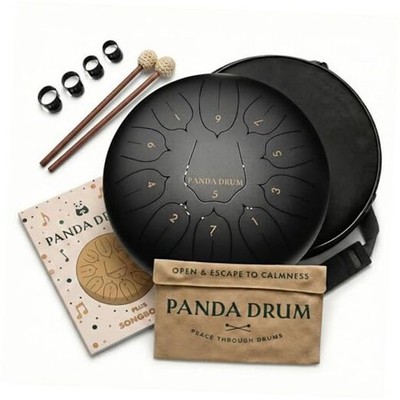 Plus (Black) | Steel Tongue Handpan with Music Book, Mallets, Carrying 3-Black