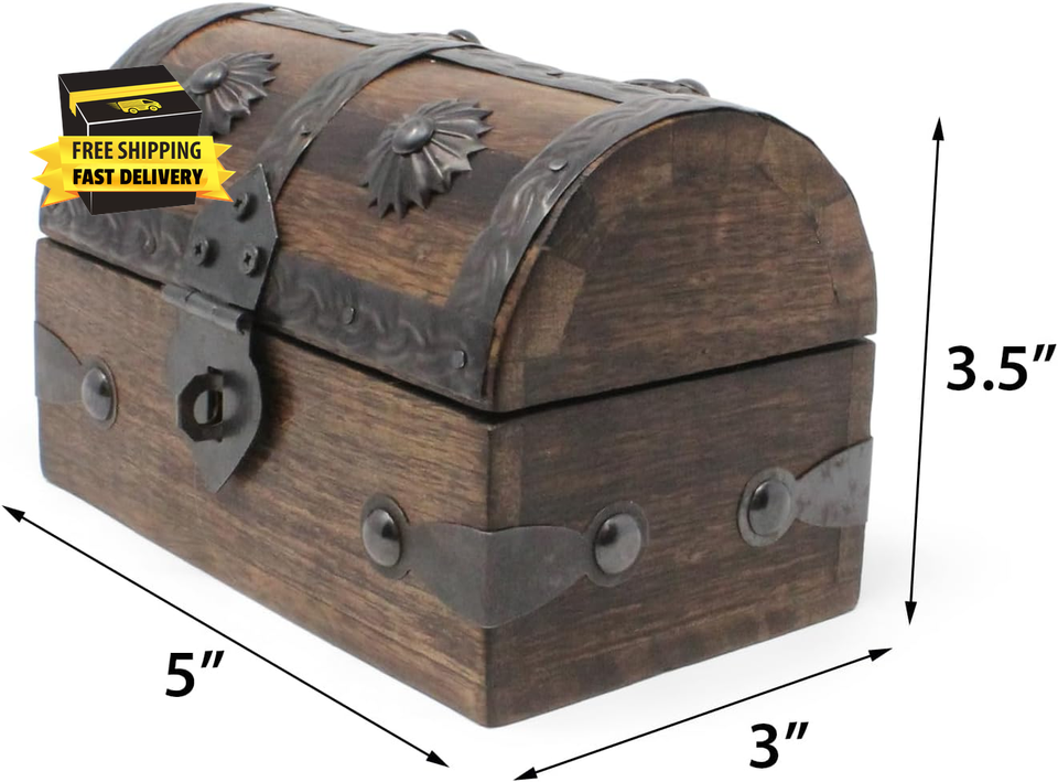 Treasure Chest Keepsake and Decorative Wood Box (Small 5X3X3.25 ...