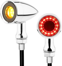 Rear Motorcycle LED Turn Signals with Integrated Chrome-Red and Amber Light