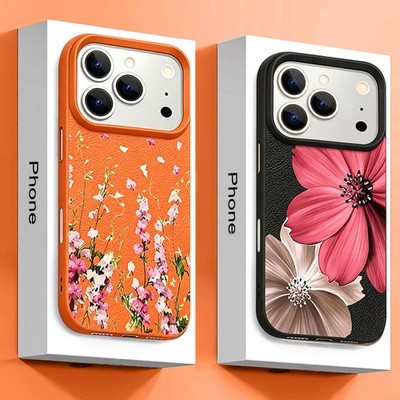 Hülle Für iPhone 17 Pro Max 17e 16 15 14 13 Blumen Leder Textur Weiche TPU Case