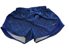 NIKE Dri-Fit Running Shorts W Drawstring Blue With Green Squiggles Blue Panels-L