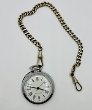 Antimagnetic Mechanical Pocket Watch Silver Tone Chain with Open Face