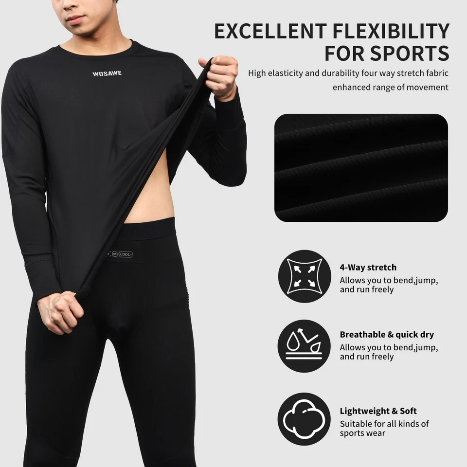 WOSAWE Quick-Dry Men's Base Layer Set High-Stretch Cool-Feel Undershirt & Tights - Image 2 of 4