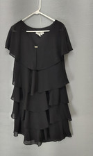 Patra Dress Womens 12 Black Flutter Sleeve Tiered Ruffle Overlay Chiffon Lined