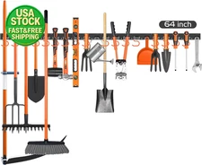 64 Inch Wall Mount Tool Organizer Adjustable Mop Broom Holder Storage Rack