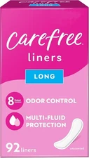 Carefree Panty Liners, Extra Long Liners, Unwrapped, Unscented, 100ct