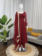 Beautiful Faux Georgette Maroon Gown Bottom With Dupatta For Party Wear