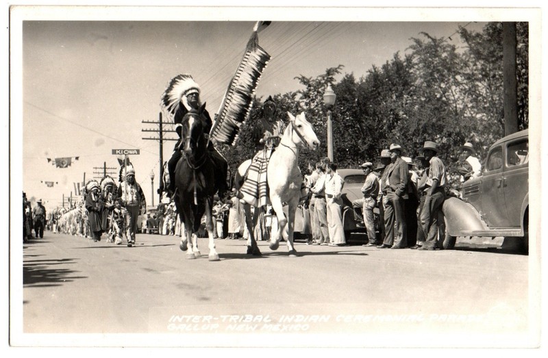Gallup, NM New Mexico 1940s RPPC Postcard, Inter-Tribal Indian Parade