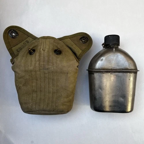 WW2 1945 US Army / Marines Swanson Canteen w/Cover - Vtg Military Field Gear Set