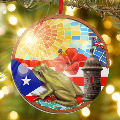 Puerto Rico Gifts for Women Men - Coqui Frog Suncatcher Ornaments Tree Decoratio