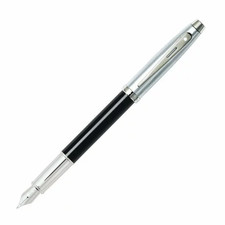 Sheaffer 100 Glossy Black Chrome Cap Fountain Pen Medium Nib
