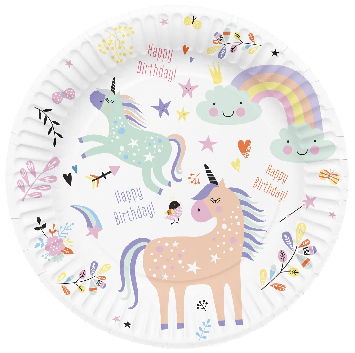 Folat 61927 Paper Party Tableware Pappteller Rund Ø Unicorns - Rainbows 23cm-8 S