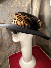 VINTAGE BETMAR 100 WOOL FELT HAT WIDE BRIM W/ FAUX LEOPARD BAND WPL 4384 USA