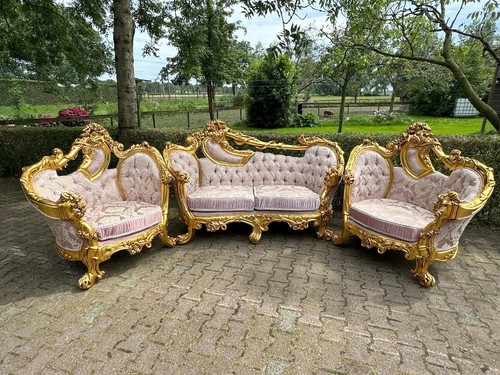 Sofa Couch Rococo Throne Gold Pink Damask Baroque Vintage Luxury Handcrafted - Picture 17 of 23
