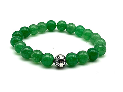 Green Aventurine and Sterling Silver Gemstone 10mm Harmony Bead Bracelet