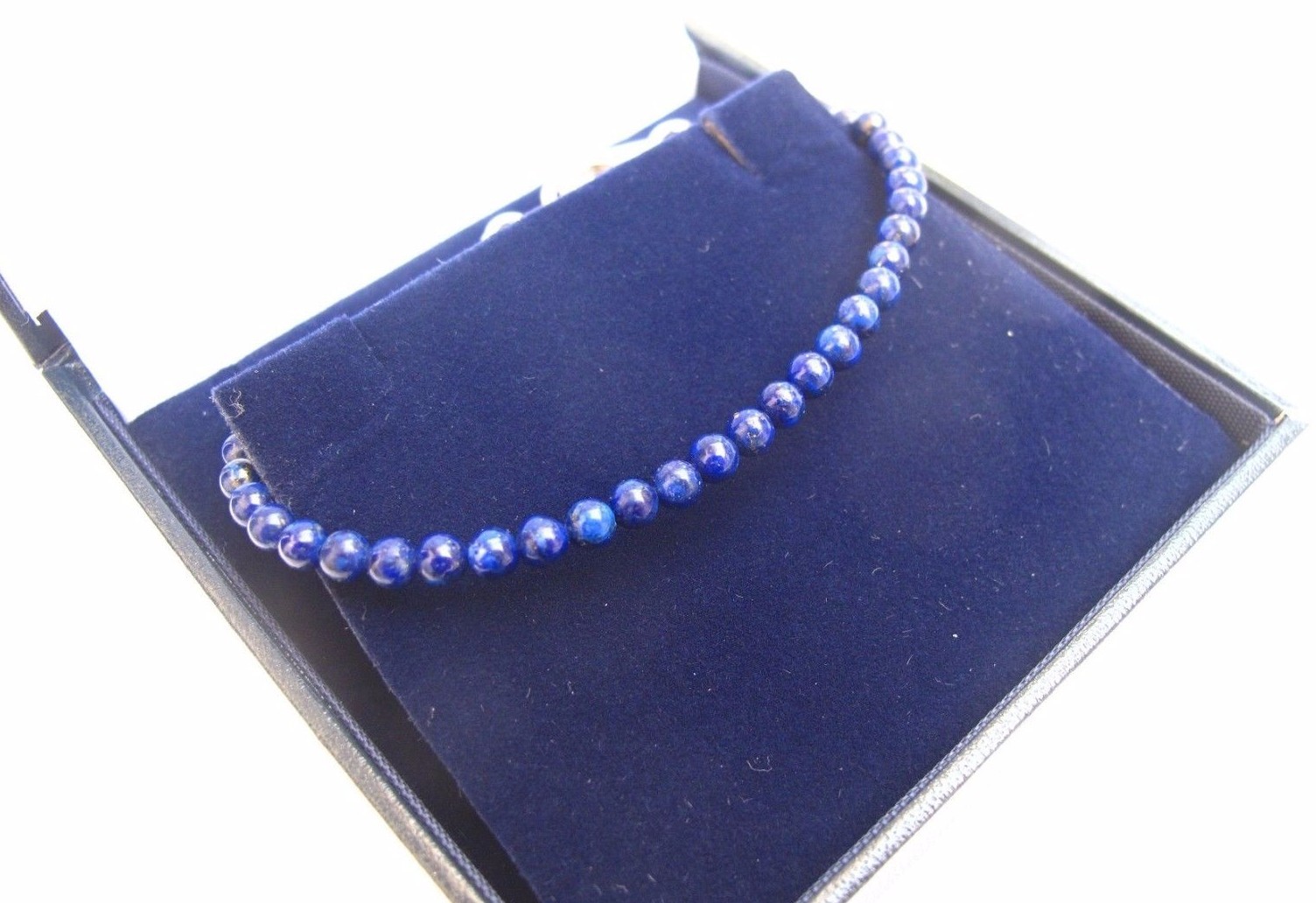 Natural Lapis Lazuli Round Beads Bracelet with Sterling Silver Bangle Stone-image