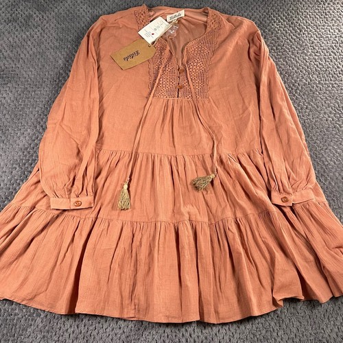 Listicle Women Medium Tiered Mini Dress Orange Flowy Boho Beach Coastal Vacation