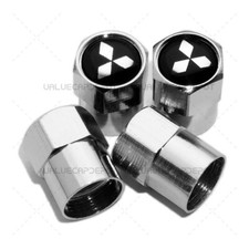 4x Hex Mitsubishi Car Wheel Tire Air Valve Caps Stem Dust Cover Decor Silver