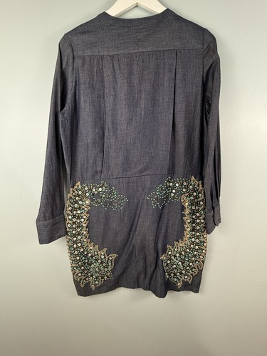 Antik Batik Beaded Alice Djellabah Chambray Shirt Dress Sz 40 M 8 Bohemian Artsy - Picture 6 of 15