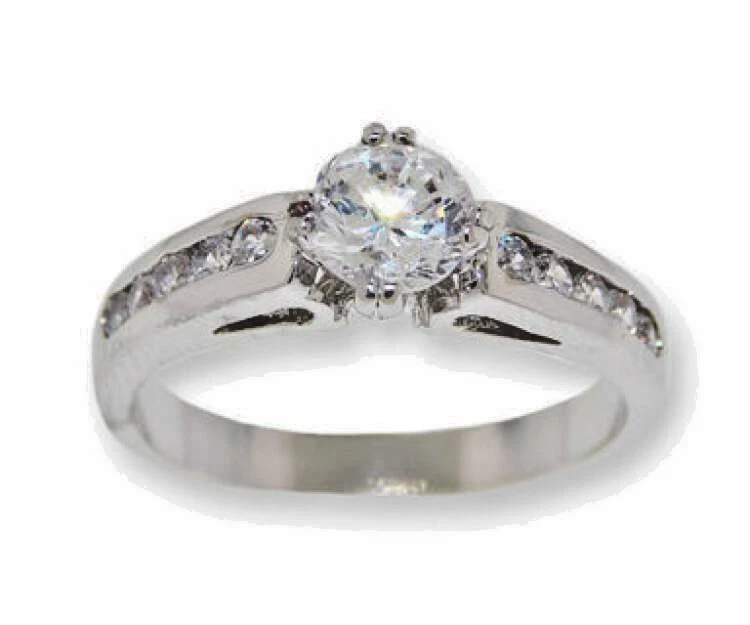 Cz Cristallo Oro Bianco Fidanzamento Anello Argento Fede Nuziale Tondo Qualità 7 - Immagine 2 di 3