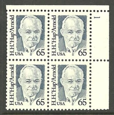 Sc # 2191 ~ Plate # Block ~ 65 cent H. H. 'Hap' Arnold Issue