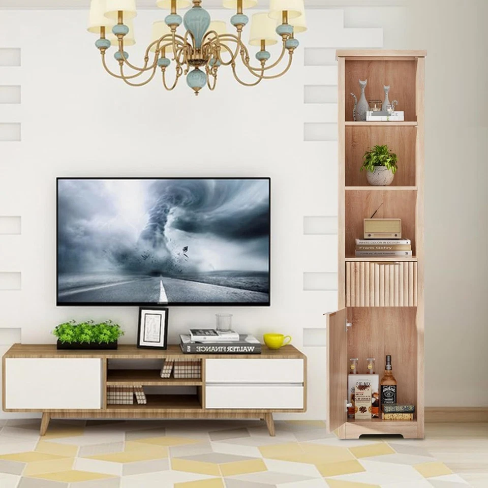 Gabinete de almacenamiento de canal alto delgado de 68 pulgadas, hecho de madera de roble natural!! Foto 4 de 4